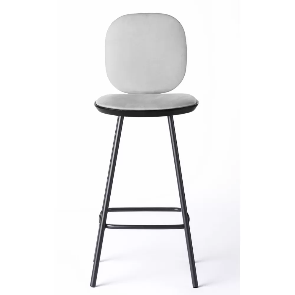 Sgabelli^Brdr. Krüger Pauline Comfort Bar Stool H65 | Metallo-Rovere Nero-Pelle Grigia