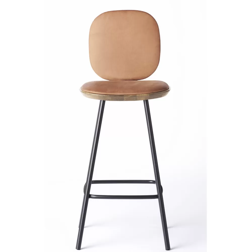 Sgabelli^Brdr. Krüger Pauline Comfort Bar Stool H65 | Sgabello | Metallo-Rovere Oliato-Pelle Cognac