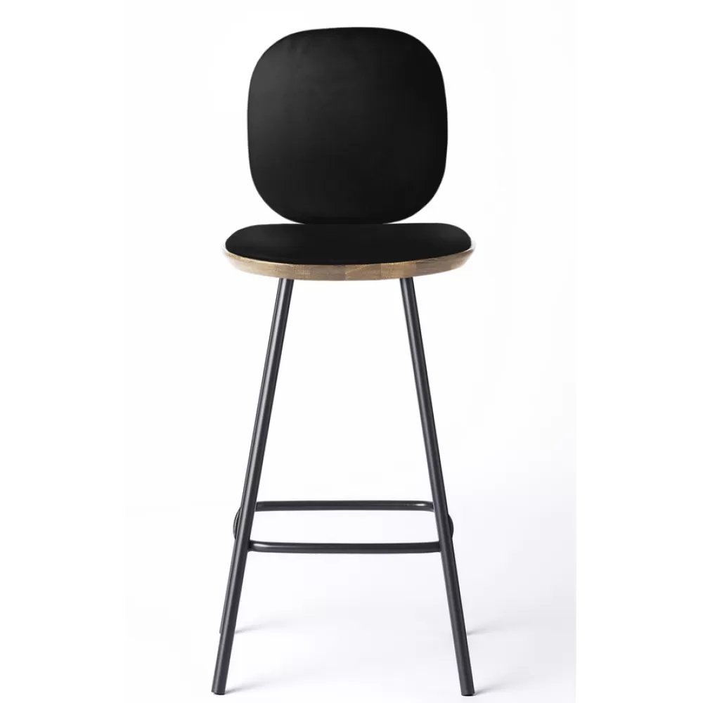 Sgabelli^Brdr. Krüger Pauline Comfort Bar Stool H65 | Sgabello | Metallo-Rovere Oliato-Pelle Nera